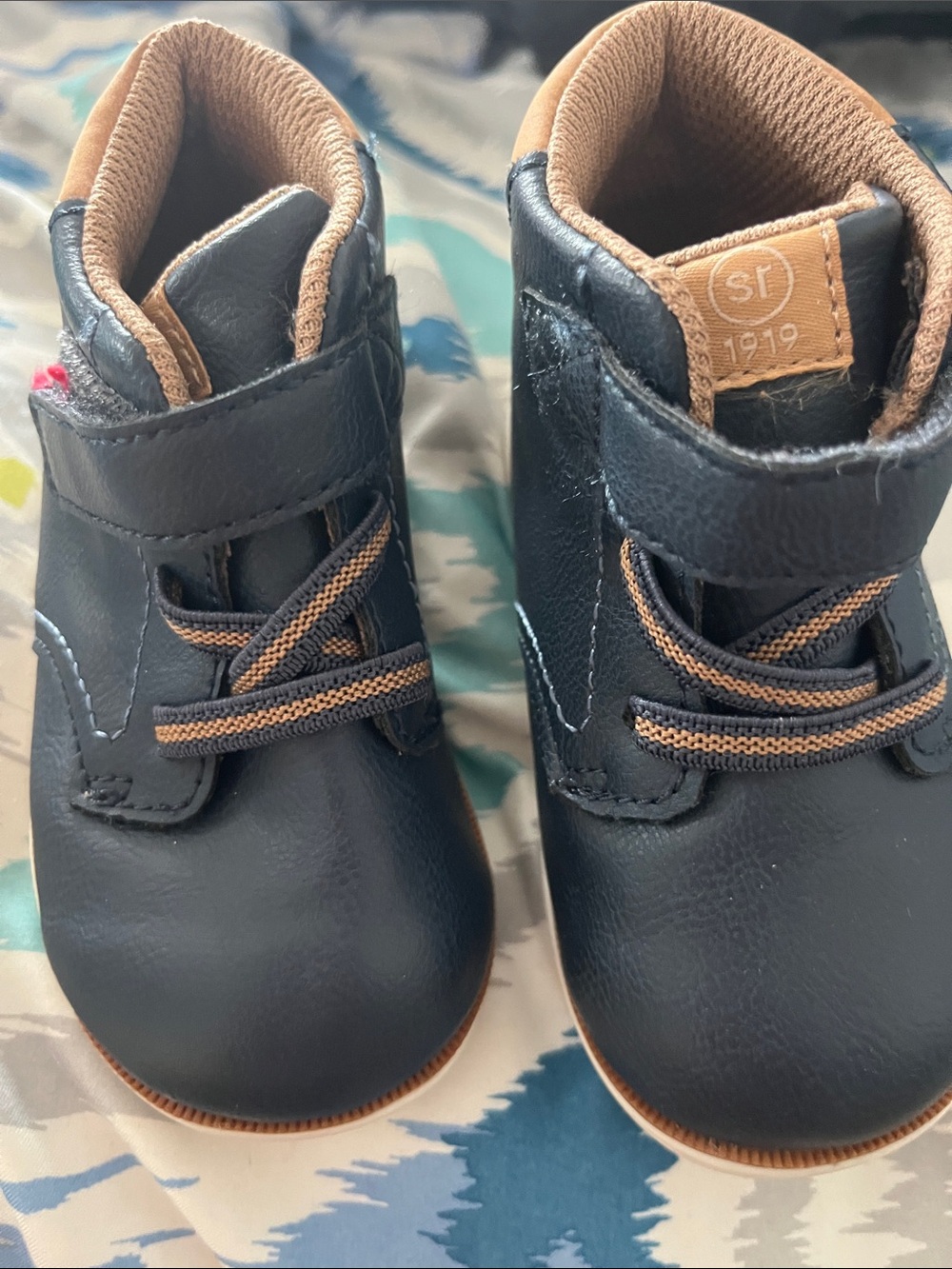 Stride Rite Navy and Tan Baby Hi-Top Walker Shoes